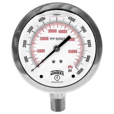 Winters PFP607 Premium Stainless Steel Liquid Filled Gauge 4'' Dial 0-300 PSI/KPA 1/4'' NPT Bottom Mount 