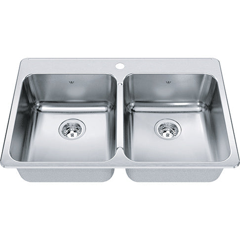 Kindred QDLA2233-8-1 Single-Hole Double Bowl Drop-in Kitchen Sink in Stainless Steel | Plumbers Center