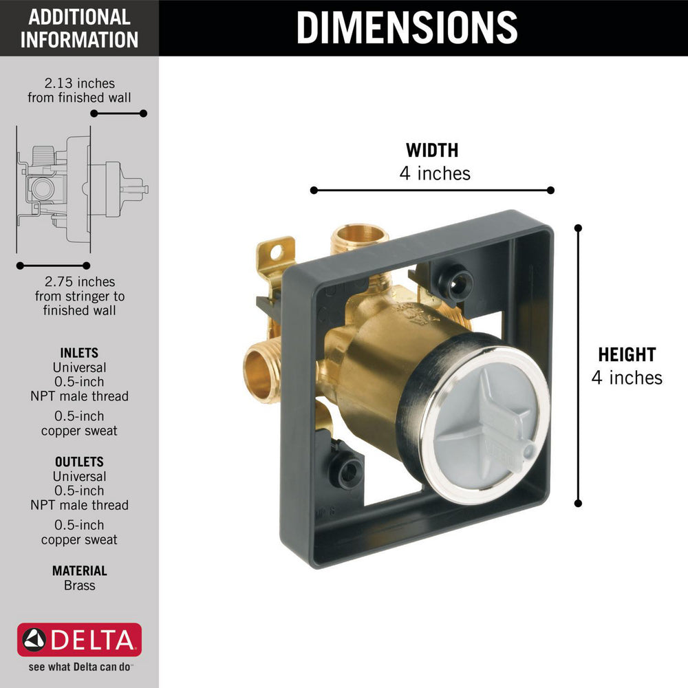 Delta R10000-UNBXHF MultiChoice Universal High-Flow Shower Rough-In Valve with Universal Inlets and Outlets 