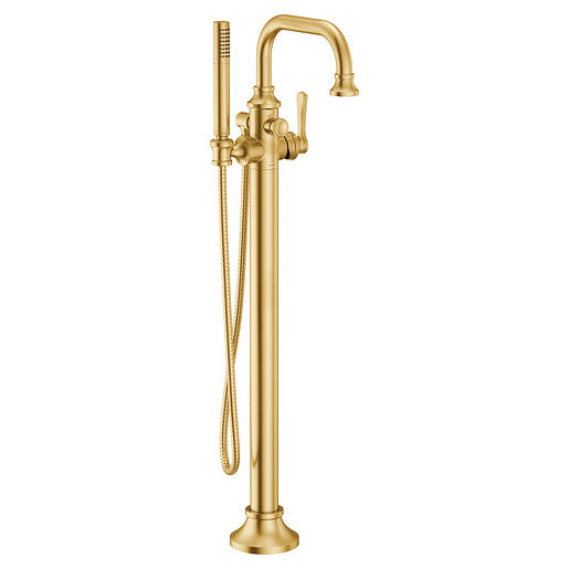 Moen S44507BG Colinet Free Standing Floor Mounted One-Handle Tub Filler with Hand Shower, Brushed Gold