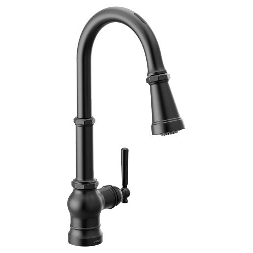 Moen S72003EV2BL Paterson Motion Voice Controlled Smart 1-Handle High Arc Pulldown Kitchen Faucet, Matte Black 