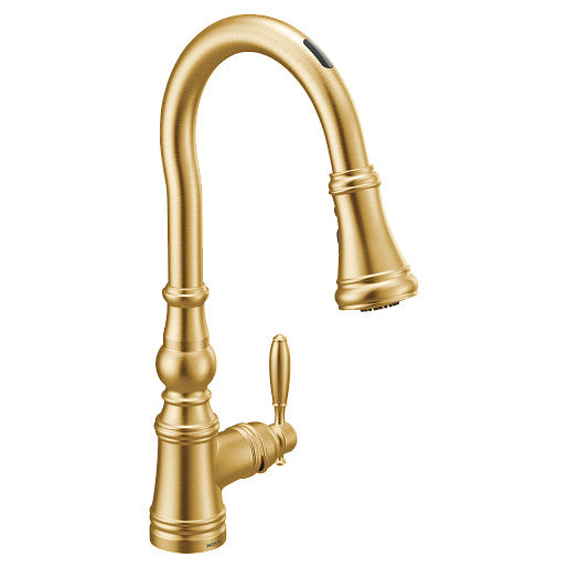 Moen S73004EV2BG Weymouth Motion Control Smart Kitchen Faucet with Pulldown Sprayer, Single Handle, Brushed Gold 