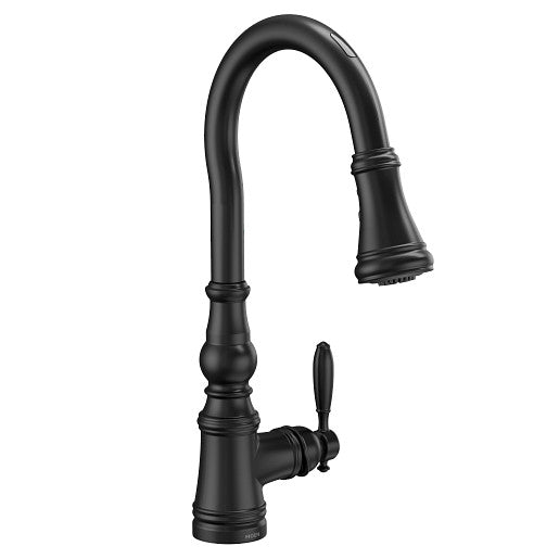 Moen S73004EV2BL Weymouth Motion Control Smart Kitchen Faucet with Pulldown Sprayer, Single Handle, Matte Black 