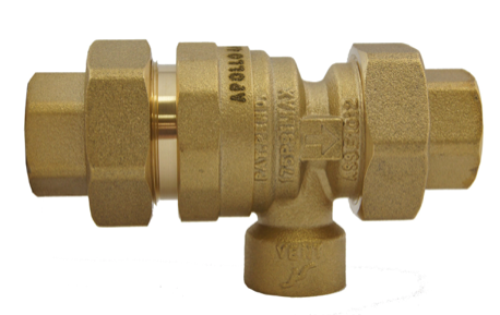 Apollo Valves 4A4A33AMC 1/2" FNPT Dual Check w/ Atmospheric Vent, Brass, Union Connections | Plumbers Center