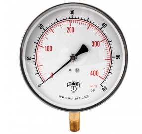 Winters PCT322 Contractor Pressure Gauge 4.5" Dial 0-60 PSI/KPA 1/4" BTM 