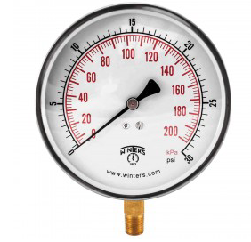 Winters PCT321 Contractor Pressure Gauge 4.5'' 0-30 PSI/KPA 1/4''NPT BTM 