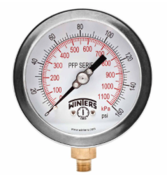 Winters PFP605 Premium Stainless Steel Liquid Filled Gauge 4'' Dial 0-160 PSI/KPA 1/4'' NPT Bottom Mount