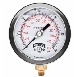 Winters PFP603 Premium Stainless Steel Liquid Filled Gauge 4'' Dial 0-60 PSI/KPA 1/4'' NPT Bottom Mount 