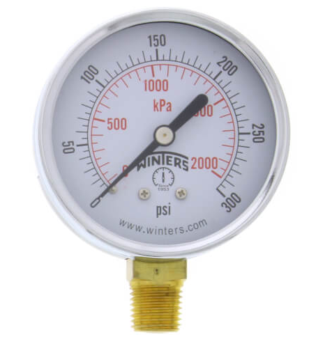 Winters PEM217 Economy Pressure Gauge 2.5" Dial 0-300 PSI/KPA 1/4" NPT Bottom Mount 