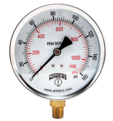 Winters PEM224 Economy Pressure Gauge 4" Dial 0-160 PSI/KPA 1/4" NPT Bottom Mount 