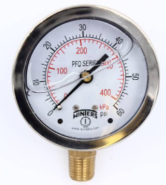 Winters PFQ803 Stainless Steel Liquid Filled Gauge, 2.5'' Dial, 0-60 PSI/KPA, 1/4'' NPT Bottom Mount 