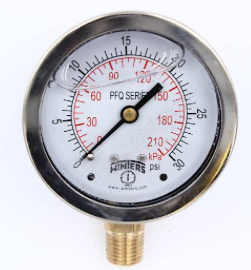 Winters PFQ802 Stainless Steel Liquid Filled Gauge, 2.5'' Dial, 0-30 PSI/KPA, 1/4'' NPT Bottom Mount 