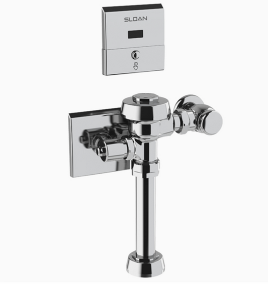 Sloan 3450049 ROYAL 111 ESS-1.28-OR-HW Hardwired Sensor-Operated Royal® Exposed Water Closet Flushometer with Electrical Override, Single Flush, Top Spud, Polished  Chrome, 1.28 gpf (4.8 Lpf) 