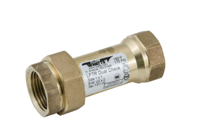 Watts 0072205 1" LF7RU2-2 Brass Lead Free Dual Check Valve with Threaded Female Connection Ends 