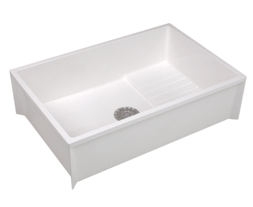 Mustee 65M 24" x 36" x 10" Durastone Mop Service Basin with Elevated Shelf in White | Plumbers Center