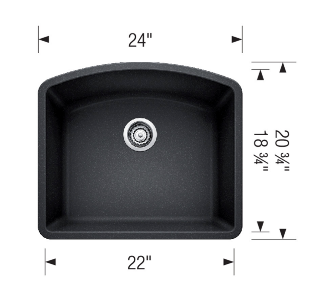 Blanco 402617 DIAMOND U 1 Undermount Single Bowl Silgranit Kitchen Sink - Coal Black 