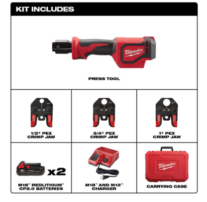 Milwaukee 2674-22C Cordless M18 Short Throw Press Tool Kit with PEX 1/2", 3/4" and 1" Crimp Jaws