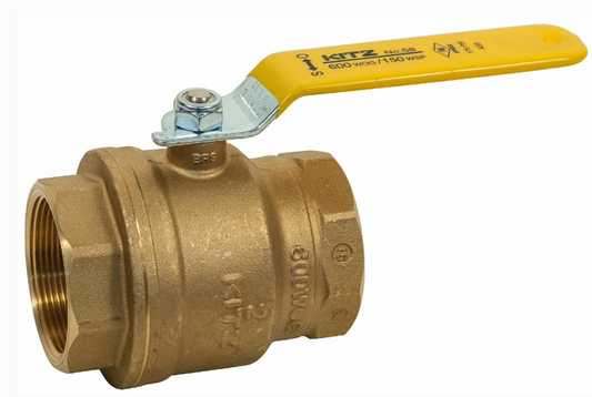 Kitz 58-1/2 - 1/2" FNPT Full Port Brass Ball Valve, 150 - 600 PSI, with Threaded Ends | Plumbers Center