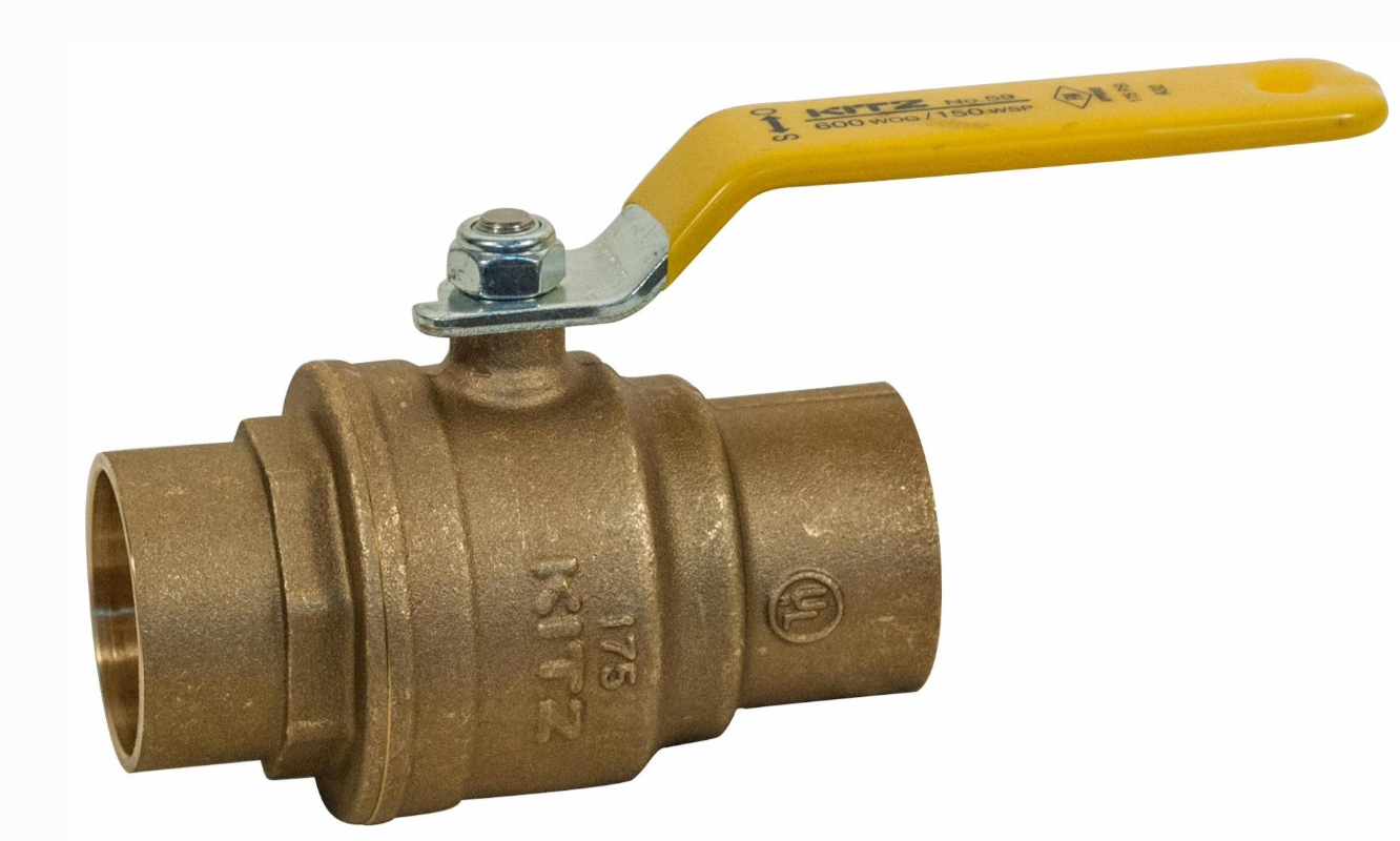 Kitz 59-1-1/2 - 1-1/2" CxC Full Port Brass Ball Valves, 150 - 600 PSI, with Soldered/Copper Ends | Plumbers Center