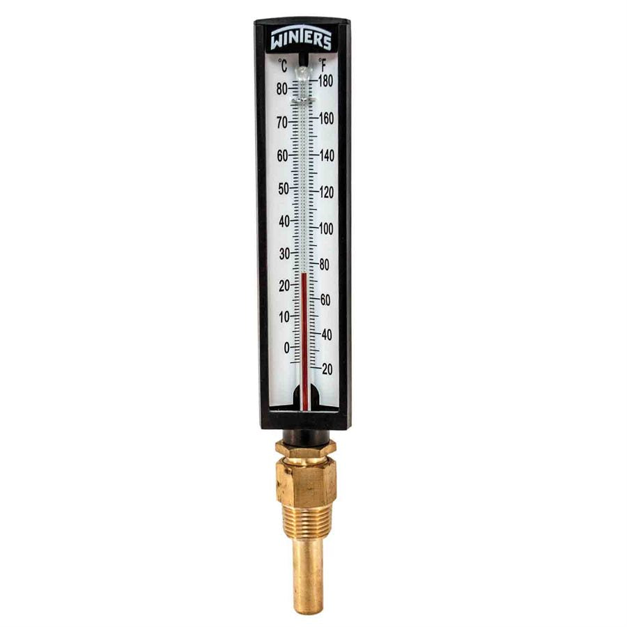 Winters TAS131LF Lead Free Industrial 5” Thermometer with 1/2"NPT Brass Lead Free Thermowell, range 20°F to 180°F & -5°C to 80°C 