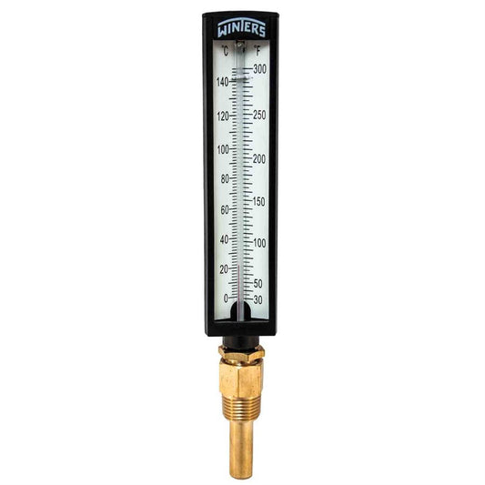 Winters TAS134 Industrial 5” Thermometer with 1/2"Brass Thermowell, Straight, Range 30°F to 300°F & 0°C to 150°C 