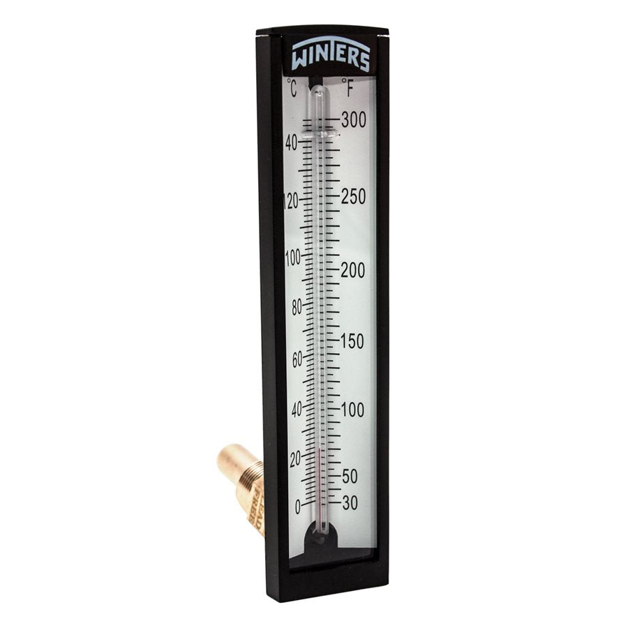 Winters TAS143LF Angle Lead Free Industrial 5” Thermometer with 1/2" NPT LF Brass Thermowell, Range 30°F to 300°F & 0°C to 150°C