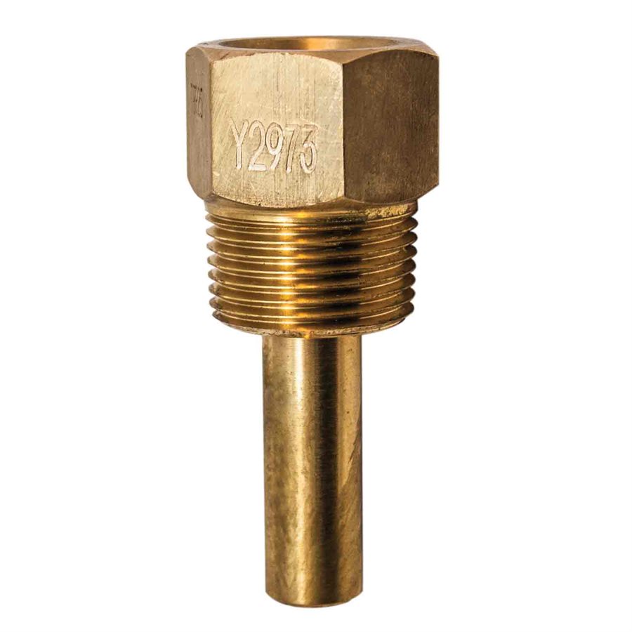 Winters TBR25 3/4" NPT TBR Brass Bi-Metal Threaded Thermowell with 2-1/2" Stem 