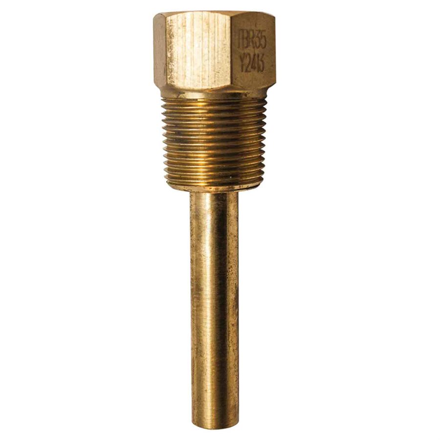 Winters TBR35 3/4" NPT TBR Brass Bi-Metal Threaded Thermowell with 4" Stem 