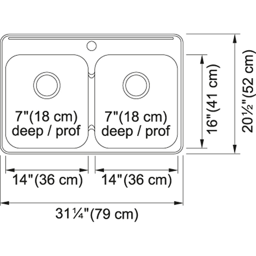 Kindred QDL2031-7-1 Double Bowl Drop-in Kitchen Sink with Single-Hole - Stainless Steel 