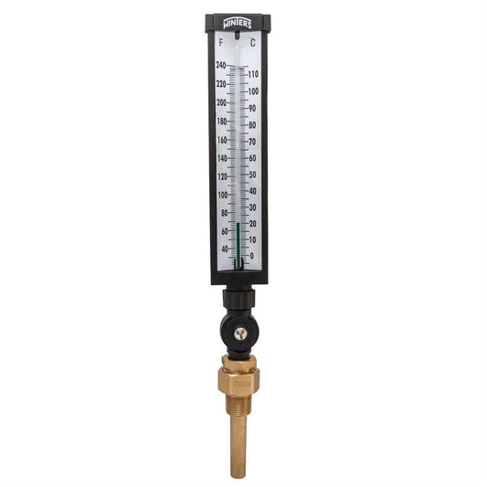 Winters TIM100A Industrial 9" Thermometer, 3.5" Stem with Aluminum Case, 30 to 240°F (0 to 115°C), 3/4"NPT Var Angle Brass Thermowell 