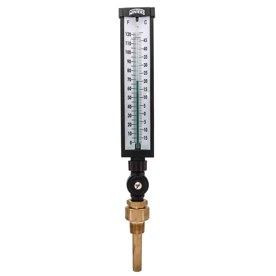 Winters TIM102A Industrial 9" Thermometer, 3.5" Stem with Aluminum Case, 0 to 120°F (-15 to 50°C), 3/4"NPT Var Angle Brass Thermowell 