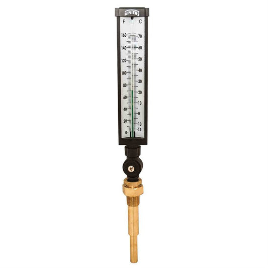 Winters TIM103-6A Industrial 9" Thermometer with Aluminum, 6" Stem, 0-160 F&C, with 3/4"NPT Brass Well 