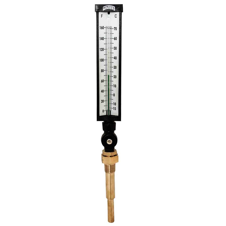 Winters TIM103-6 Industrial 9" Thermometer 0/160 F&C C/W Variable Angle 3/4" NPT Brass Thermowell 