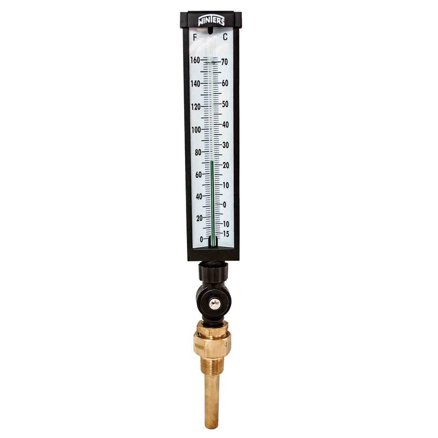 Winters TIM103A Industrial 9" Thermometer, 3.5" Stem with Aluminum Case, 0 to 160°F (-15 to 70°C), 3/4"NPT Var Angle Brass Thermowell 