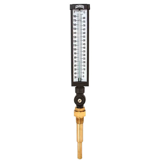 Winters TIM104-6A Industrial 9" Thermometer with Aluminum Case, 6" Stem, 30/180 F&C, with 3/4" NPT Brass Thermowell 