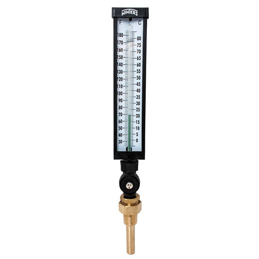 Winters TIM104LF Lead-Free Industrial 9" Thermometer, 3.5" Stem, Valox Case, 30 to 180°F (0 to 80°C) with 3/4" Lead Free Brass Thermowell