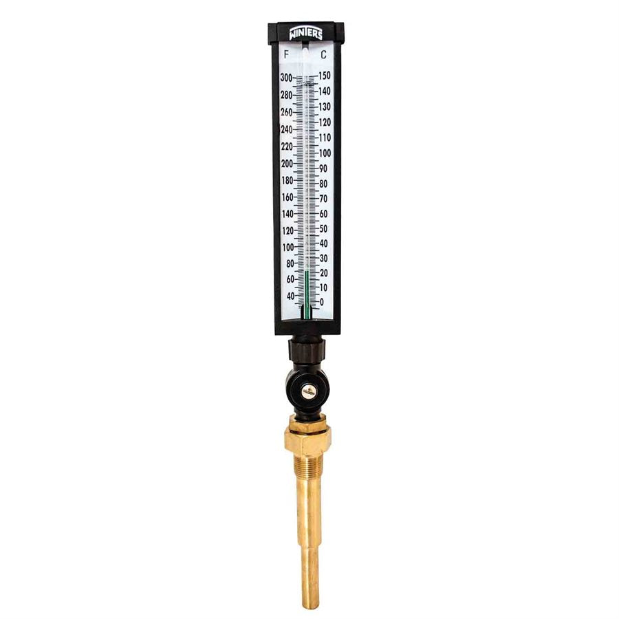 Winters TIM105-6A Industrial 9" Thermometer with Aluminum Case, 6" Stem, 30/300 F&C, with 3/4" NPT Brass Thermowell 