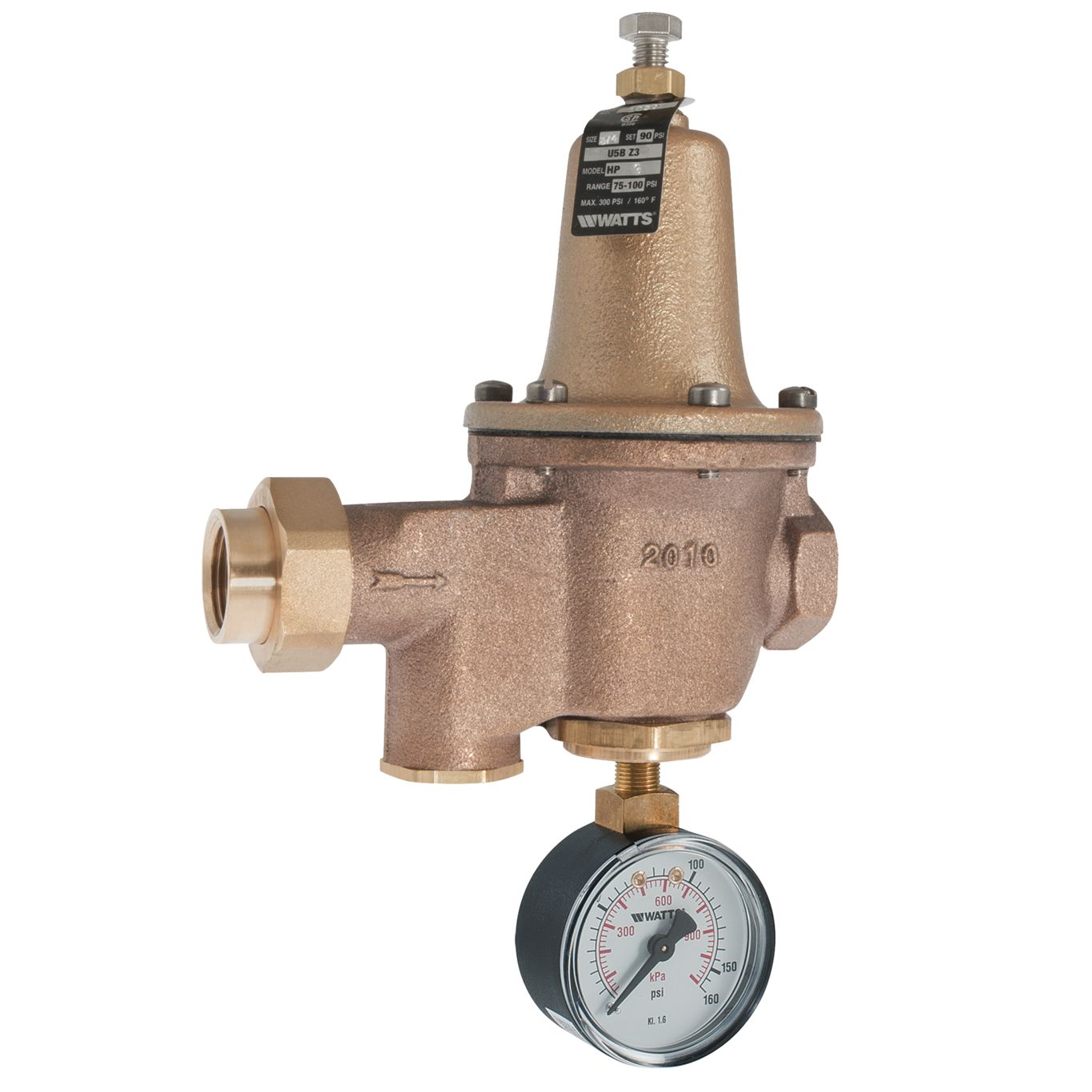 Watts 0009121 LFU5B-GG-LP-Z3 3/4" Lead Free Brass High Performance Water Pressure Reducing Valve for Low Pressure Ranges 10-35 psi, with Gauge Tapping & 160 PSI Gauge 