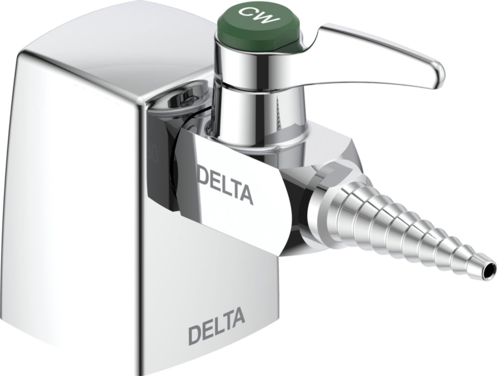 Delta W6210CW 3/8" 90 Degree Deck-Mount Single Turret Ball Valve Hose Cock with CW Indexed Handle for Cold Water in Chrome finish | Plumbers Center