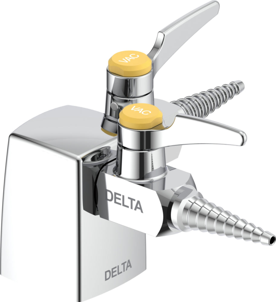 Delta W6220VAC Commercial 3/8" 90 Degree Double Deck-Mount Turret Ball Valve Hose Cocks with VAC Indexed Handles for Vacuum in Chrome | Plumbers Center