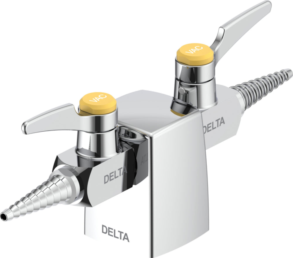 Delta W6225VAC Commercial 3/8" 180 Degree Deck-Mount Double Turret Ball Valve Hose Cocks with VAC Indexed Handles for Vacuum | Plumbers Center