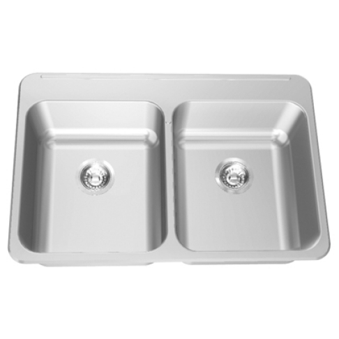 Franke LBD6407-1/3/8 Double Bowl Kitchen Sink with Ledge, Drop-in, 3 Holes, 8" Centerset in Stainless Steel | Plumbers Center