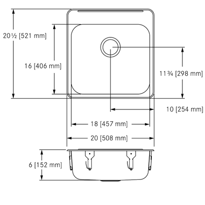 Kindred ALBS6806P-1/1 - Single Kitchen Sink with ledge, 18 gauge 