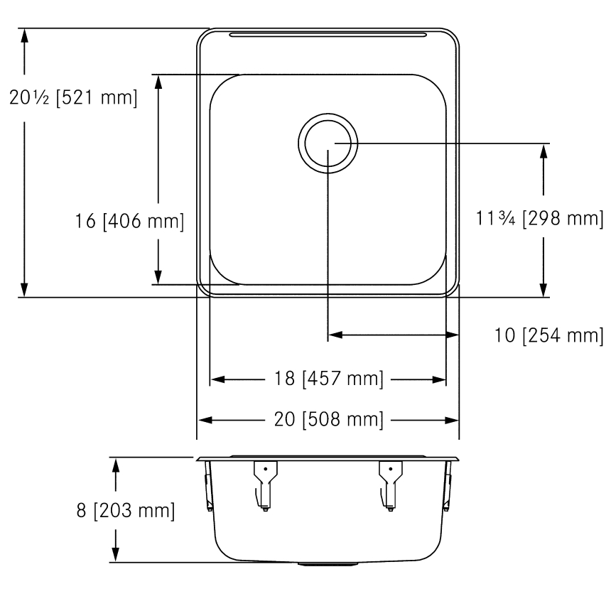 Kindred LBS6808-1/3/8 - Drop in Kitchen Sink with 3 faucet holes, 1 1/2" diameter, 8" centres, 8" 