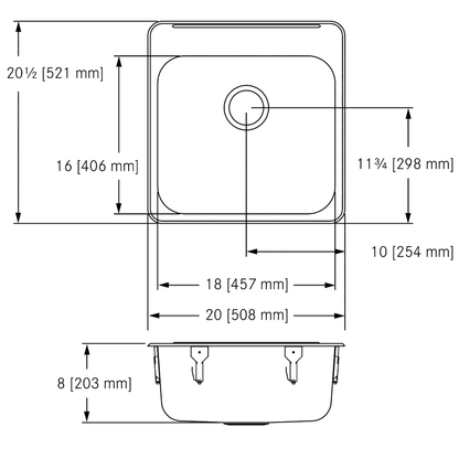 Kindred LBS6808-1/3/8 - Drop in Kitchen Sink with 3 faucet holes, 1 1/2" diameter, 8" centres, 8" 