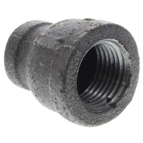 1/2" x 3/8" BLACK REDUCING COUPLING - 1/2" x 3/8" Black Malleable Iron Reducing Coupling, Class 150 PSI | Faucet Center