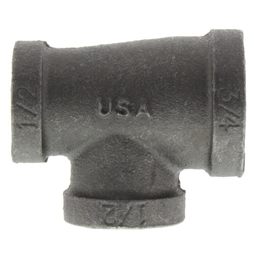 3/4" x 1/2" x 1/2" BLACK REDUCING TEE - Schedule 40 Black Steel Reducing Tee