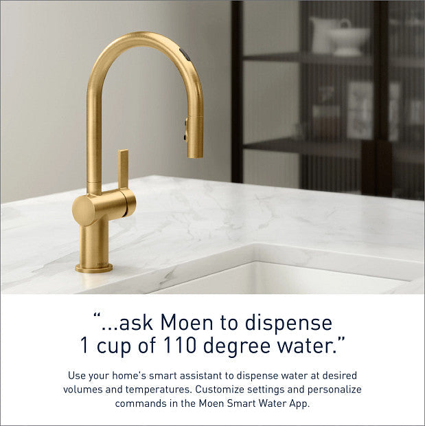 Moen 7622EVBG Cia Smart Voice Activated Kitchen Faucet with 1-Handle, Boosted Powerful Cleaning Rinse, Pull-Down Sprayer, Brushed Gold 