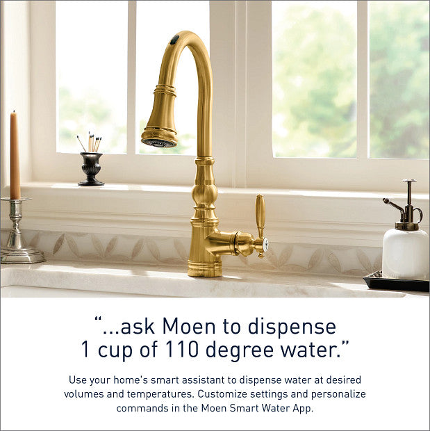 Moen S73004EV2BG Weymouth Motion Control Smart Kitchen Faucet with Pulldown Sprayer, Single Handle, Brushed Gold 