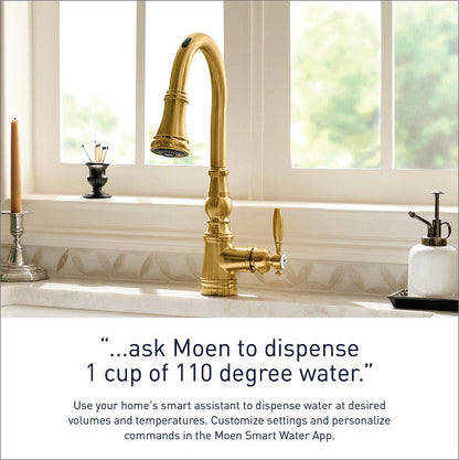 Moen S73004EV2BG Weymouth Motion Control Smart Kitchen Faucet with Pulldown Sprayer, Single Handle, Brushed Gold 